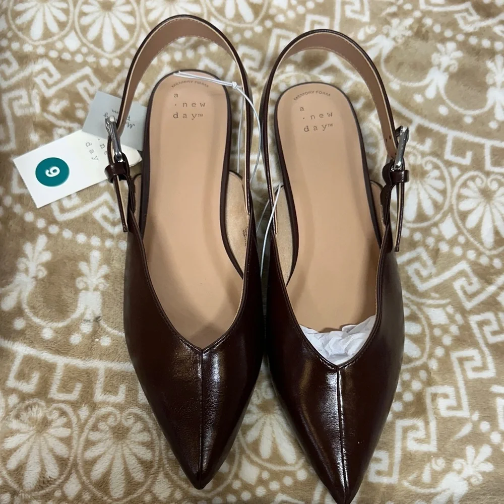 A New Day Dark Brown Pointed Slingback Flats